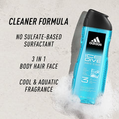 Adidas Ice Dive 3-in-1 Shower Gel (400ml) شاور جل أديداس آيس دايف 3 في 1 للرجال - 400 مل (جل استحمام منعش للجسم والوجه والشعر)