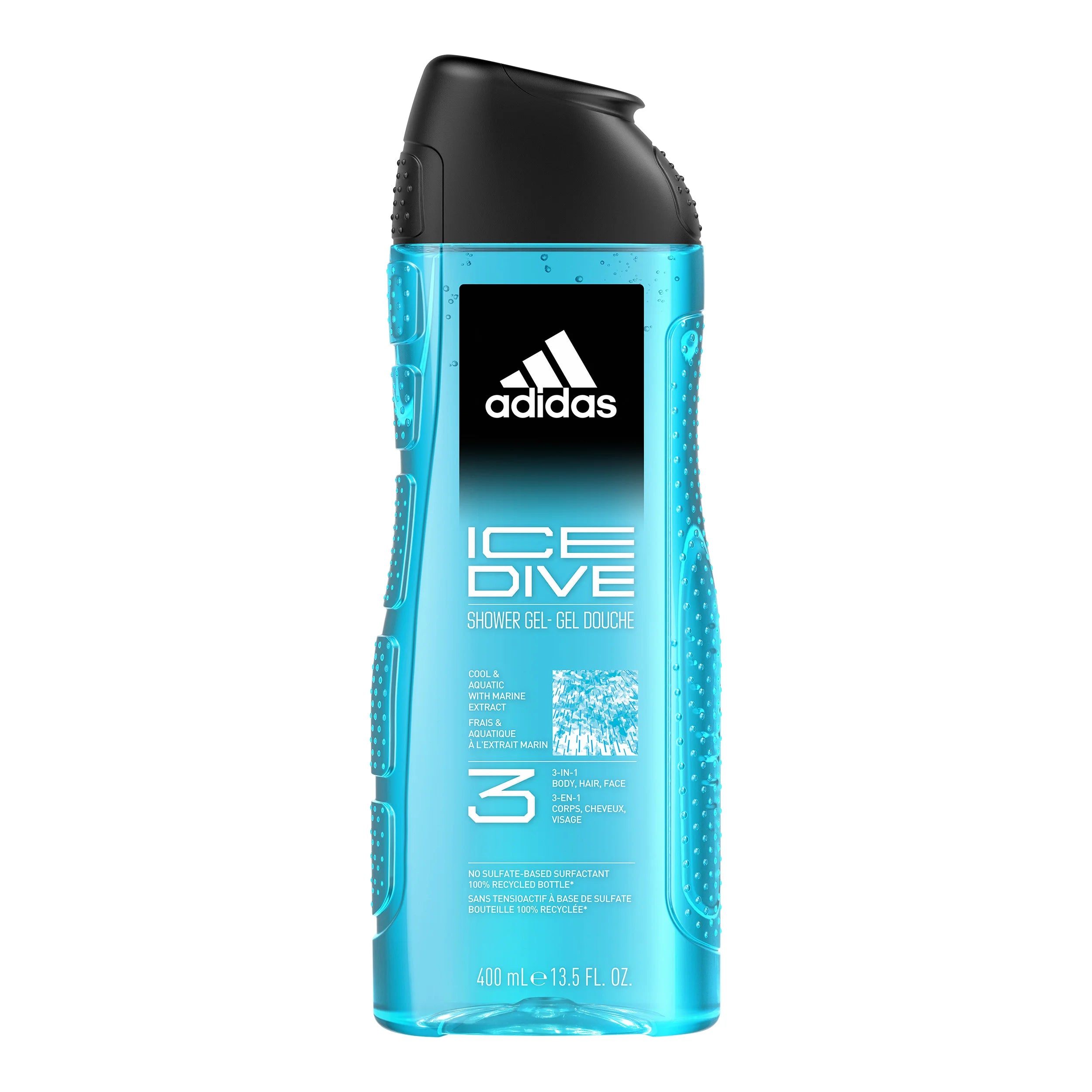Adidas Ice Dive 3-in-1 Shower Gel (400ml)   شاور جل أديداس آيس دايف 3 في 1 للرجال - 400 مل (جل استحمام منعش للجسم والوجه والشعر)
