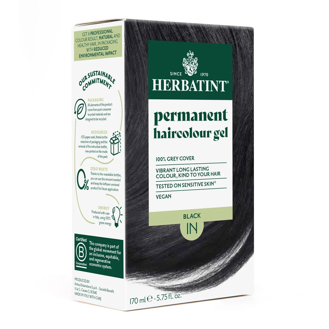 Herbatint Permanent haircolour gel 1N Black, 170 ml