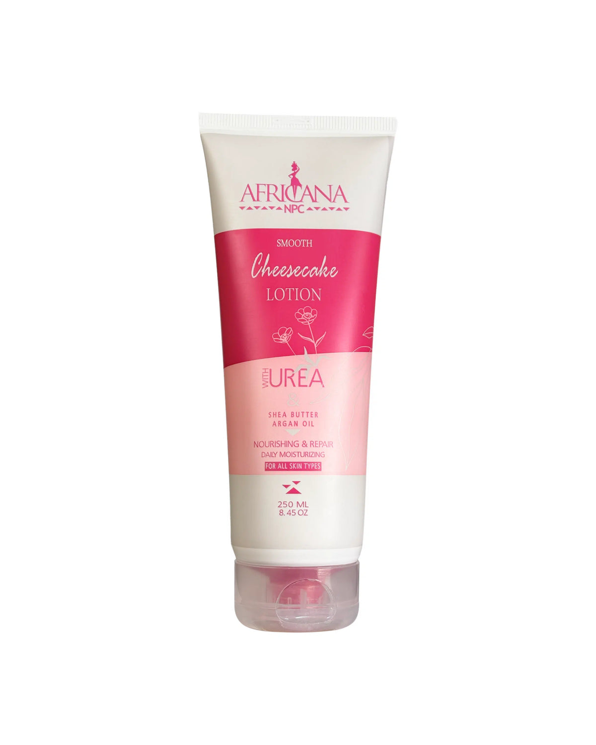 Africana Smooth Body Lotion Cheesecake (Urea) - 250ml   لوشن أفريكانا سموذ المرطب للجسم بنكهة التشيز كيك واليوريا - 250 مل