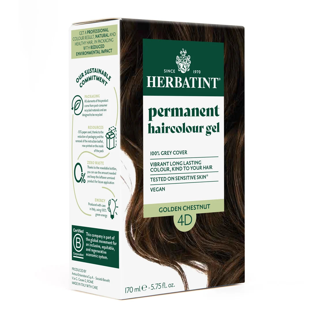 Herbatint Permanent haircolour gel 4D Golden Chestnut, 170 ml