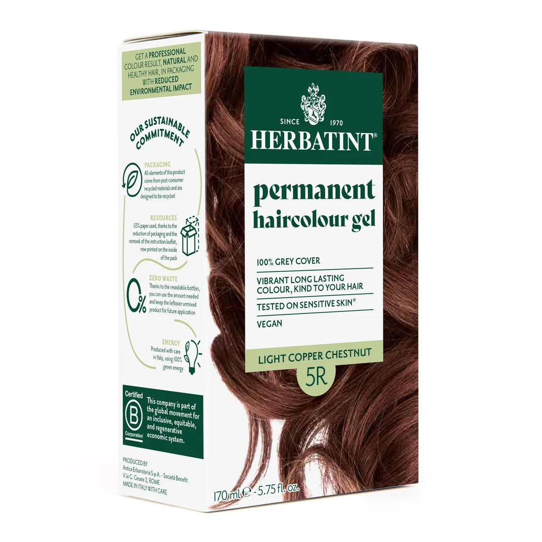 Herbatint Permanent haircolour gel 5R Light Copper Chestnut, 170 ml