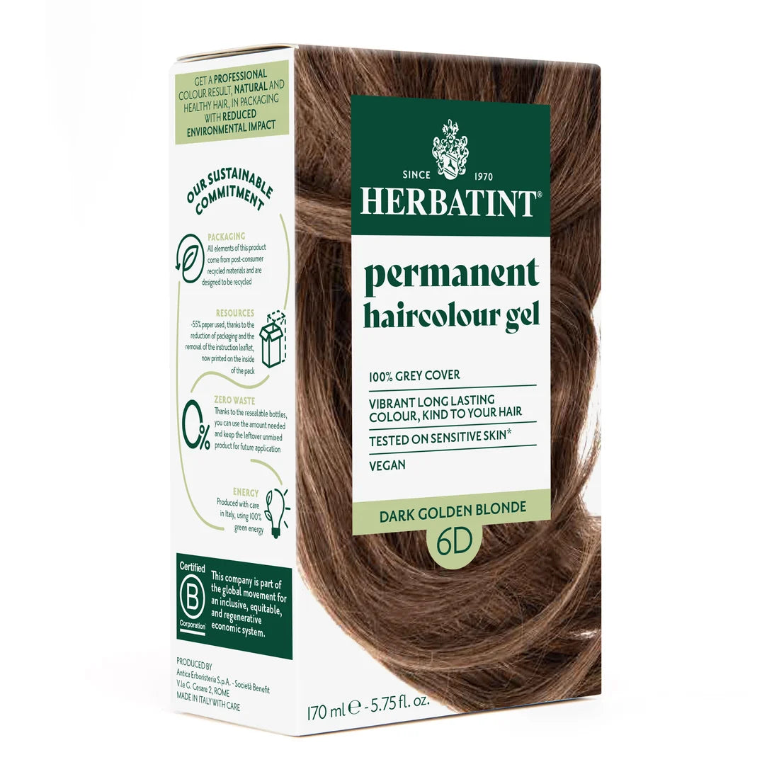 Herbatint Permanent haircolour gel 6D Dark Golden Blonde, 170 ml