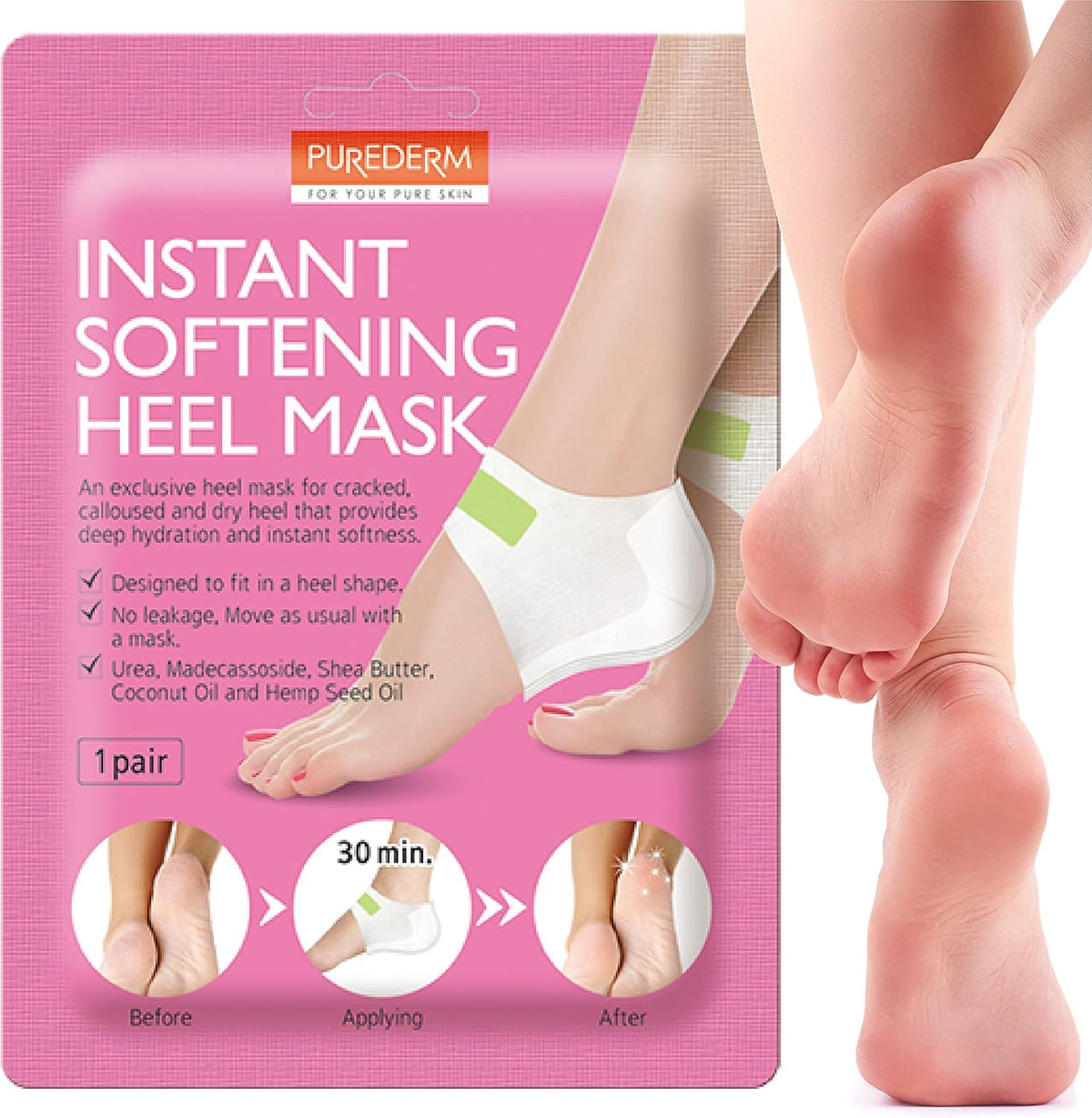 Purederm Heel Patches with Argan Oil, 1 Pair