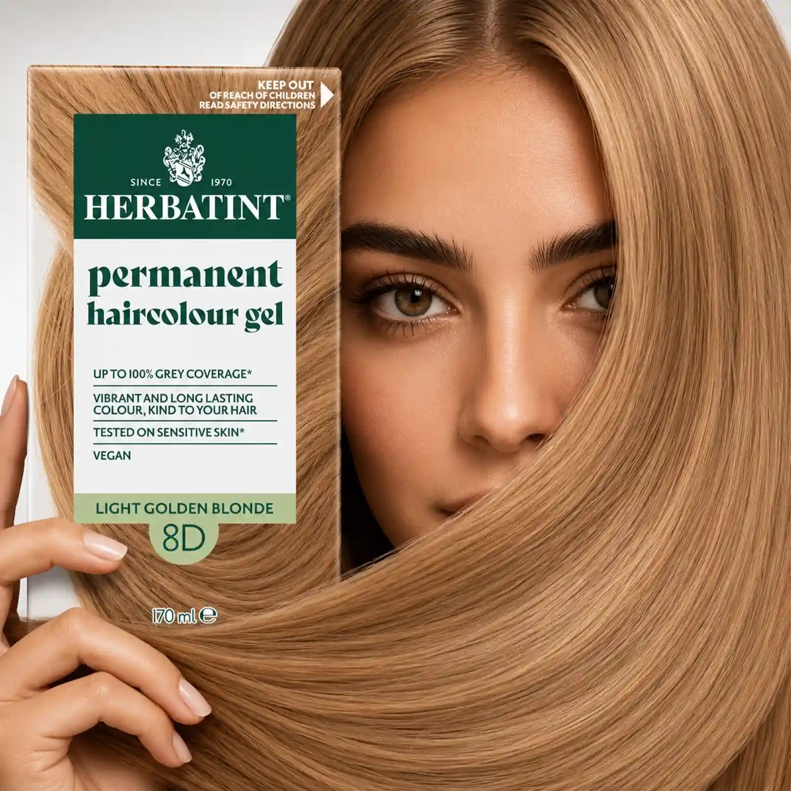 Herbatint Permanent haircolour gel 8D Light Golden Blonde, 170 ml