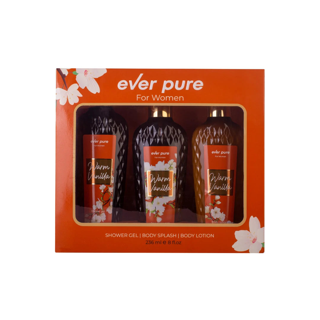 Ever pure Warm Vanilla  Body Lotion + Body Splash + Shower Gel - 3*236ml