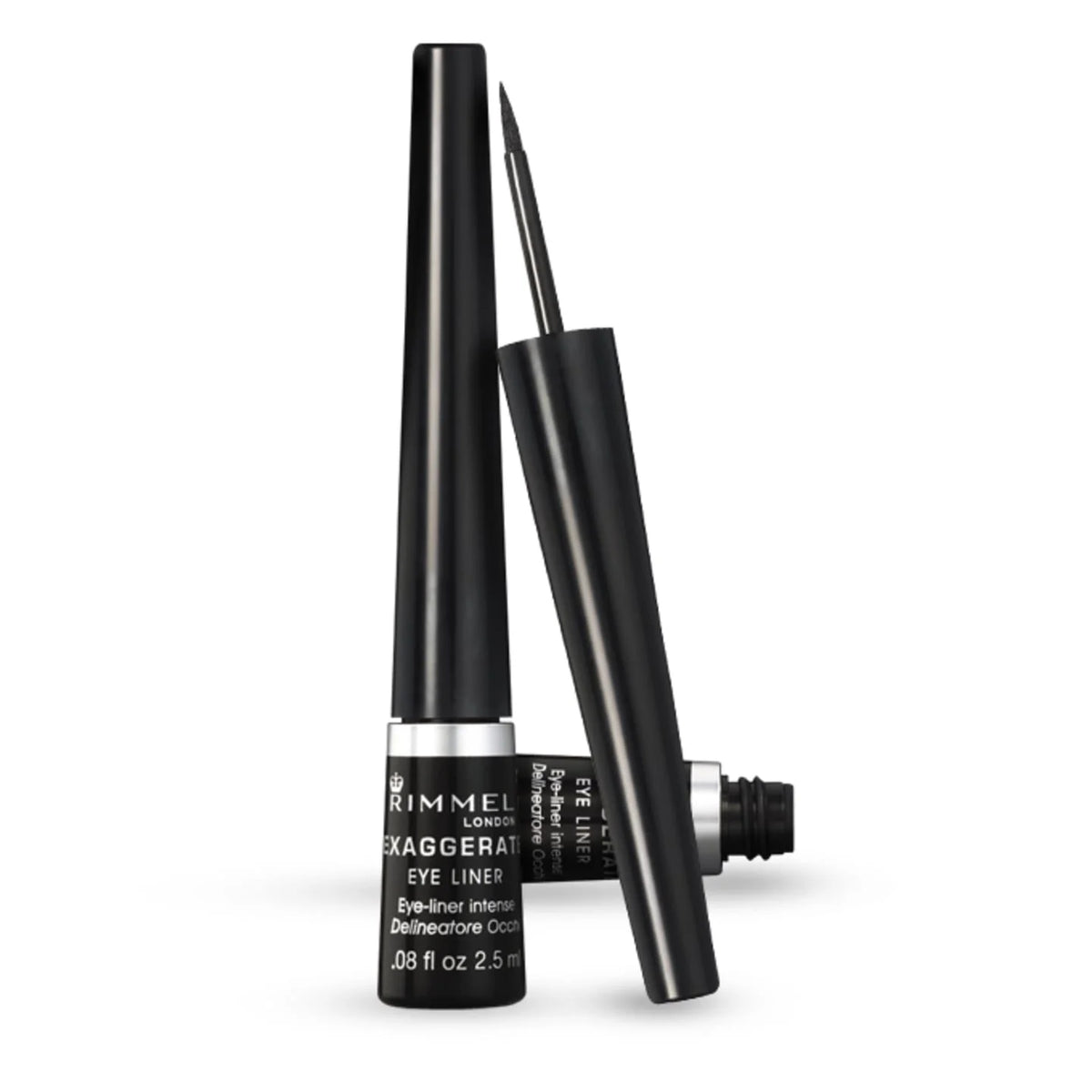 Rimmel London Exaggerate Liquid Eyeliner - 001 Black (2.5ml)     آيلاينر سائل ريميل لندن إكساجيريت عالي الدقة لتحديد العيون - درجة 001 أسود